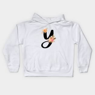 Letter Y With Watercolor Floral Wreath Kids Hoodie